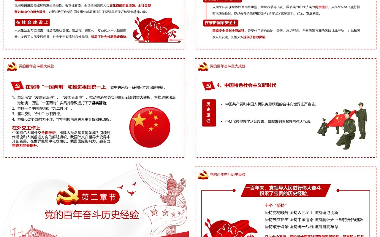 红色简约十九届六中全会PPT模板