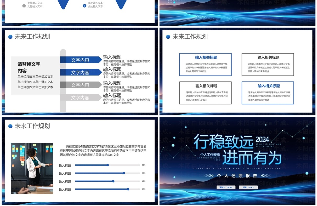 蓝色科技风个人工作述职报告PPT模板