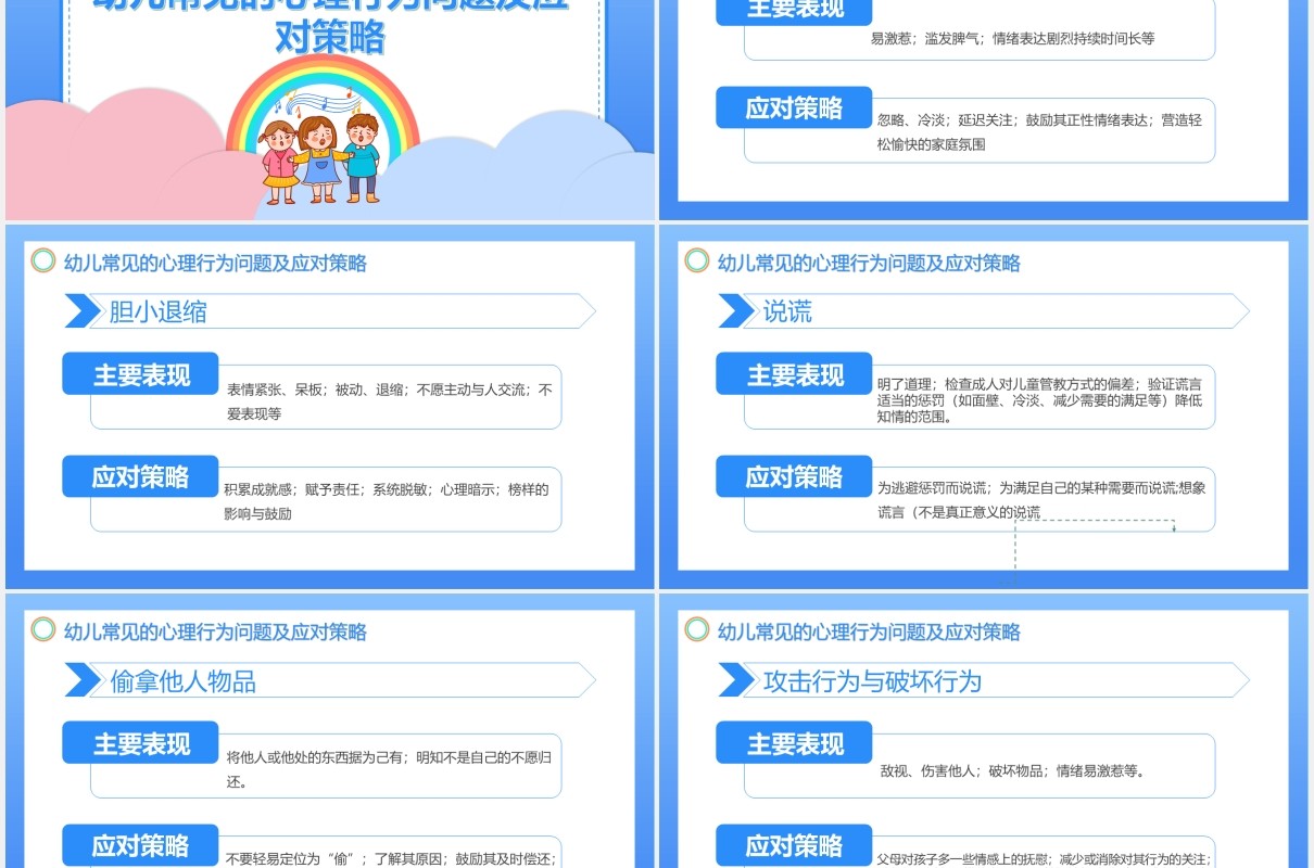 卡通小清新幼儿的心理健康及幼儿常见的心理问题通用PPT模板