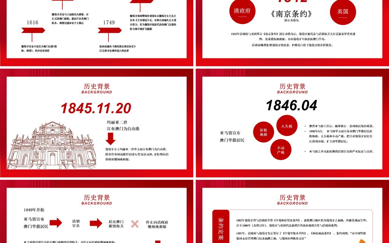 红色大气澳门回归22周年纪念日PPT模板
