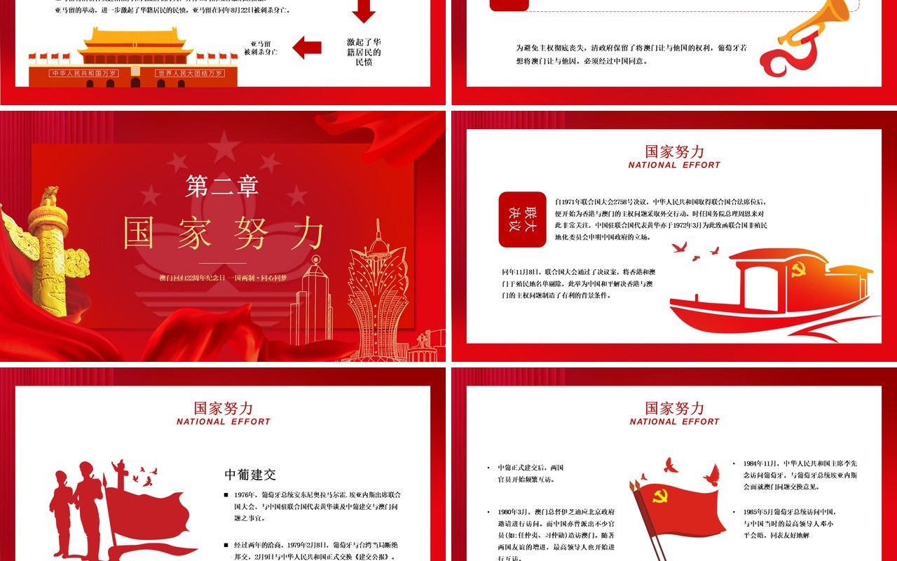 红色大气澳门回归22周年纪念日PPT模板
