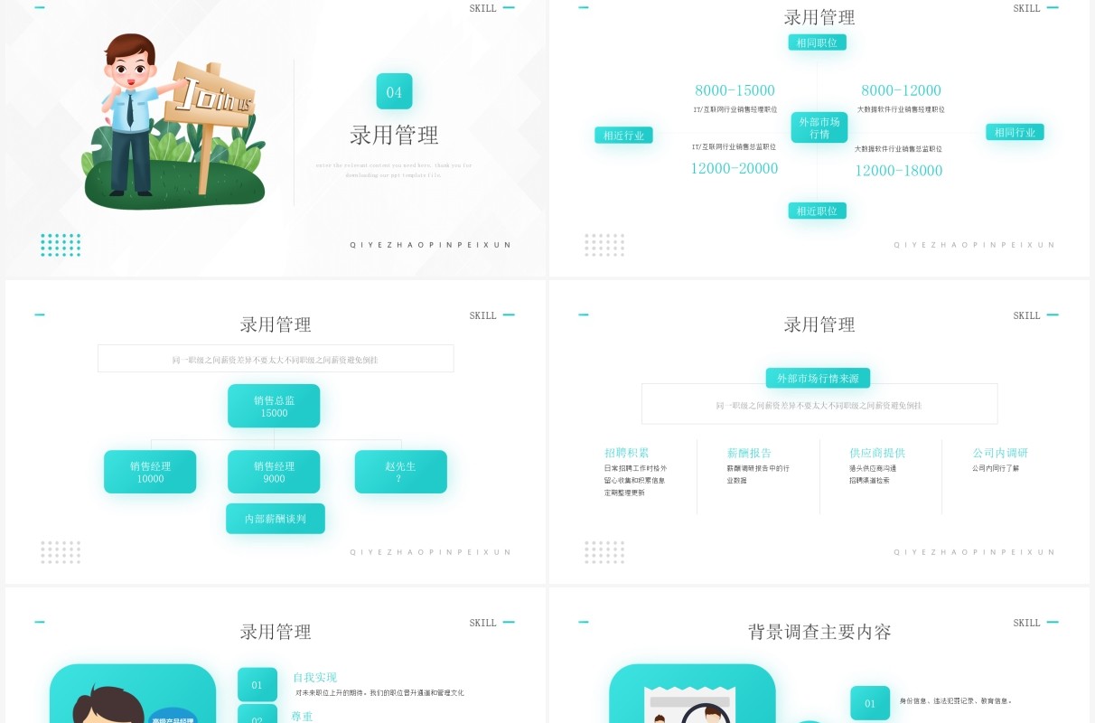 绿色简约风招聘以及面试技巧知识培训介绍PPT模板