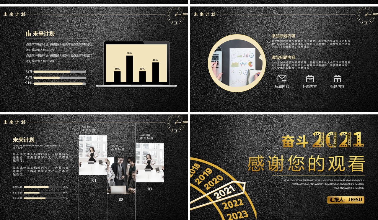 2021黑金企业年终工作总结计划报告PPT模板