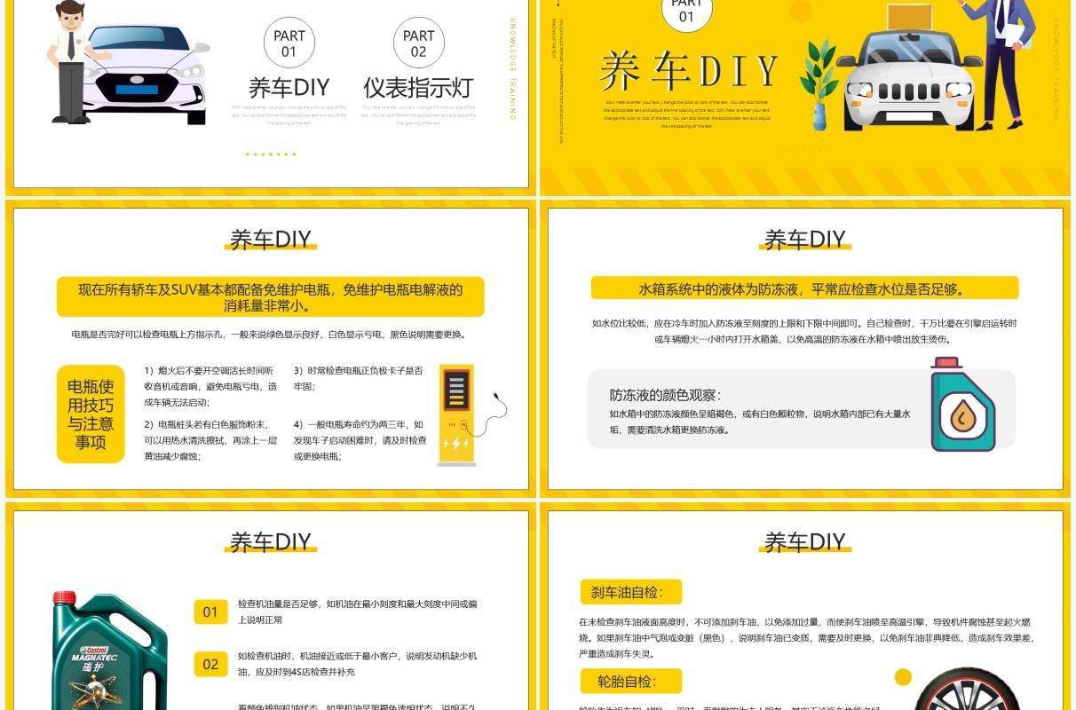 黄色卡通风格汽车基础知识培训PPT模板
