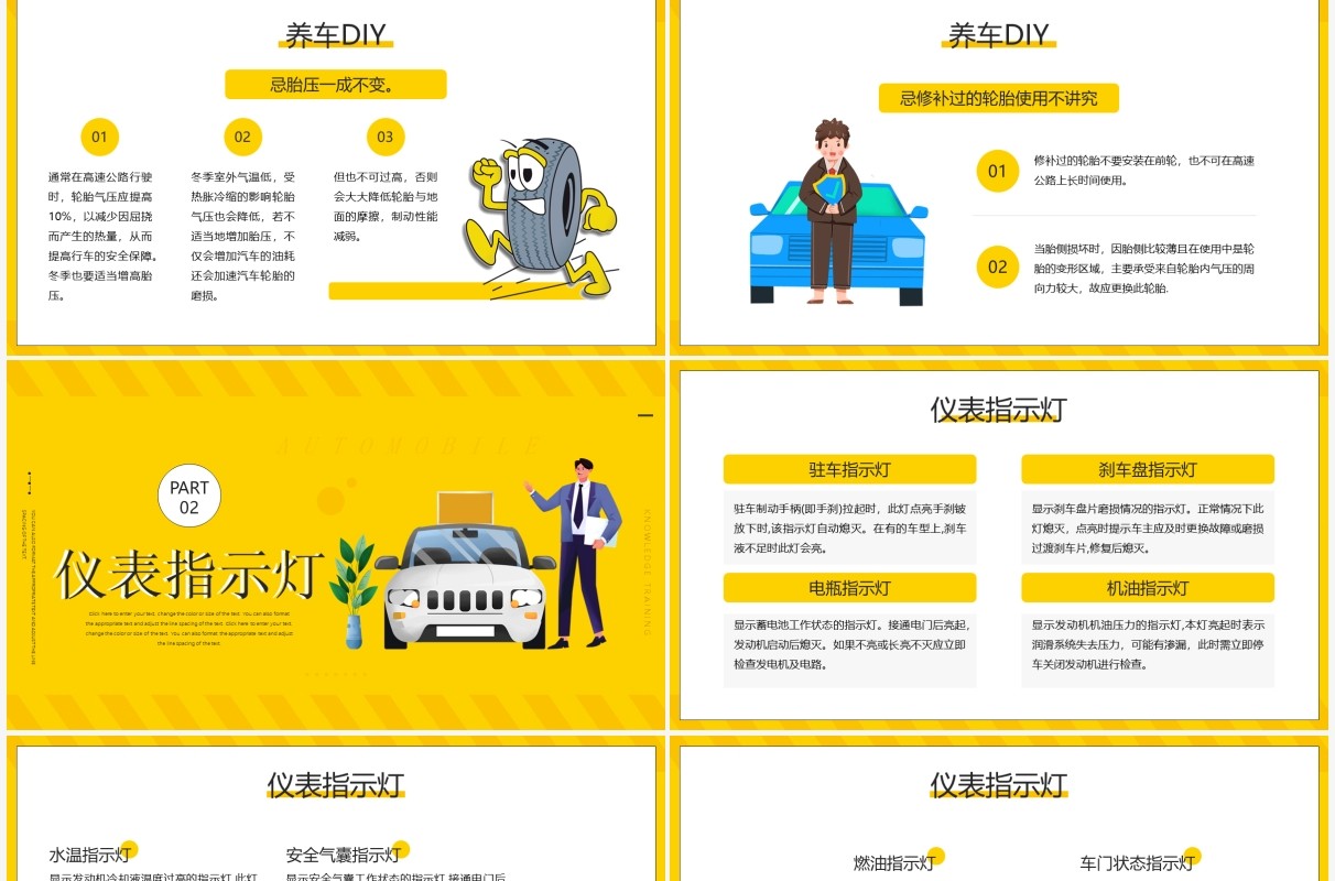 黄色卡通风格汽车基础知识培训PPT模板