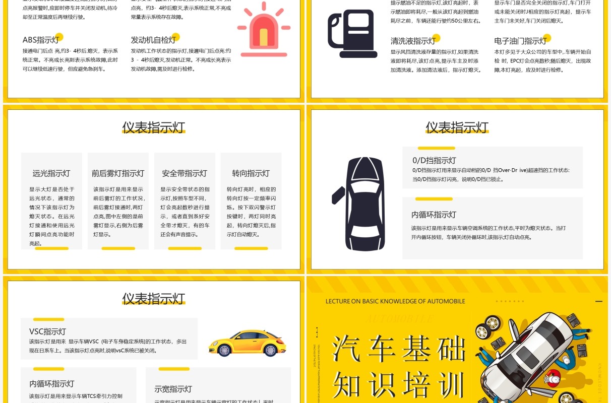 黄色卡通风格汽车基础知识培训PPT模板