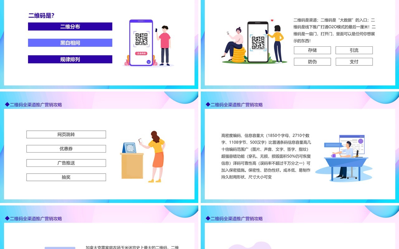 渐变二维码全渠道推广营销攻略动态PPT模板
