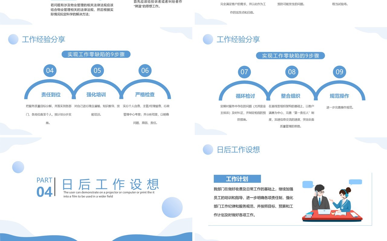 蓝色简约风物业客服年终总结PPT模板