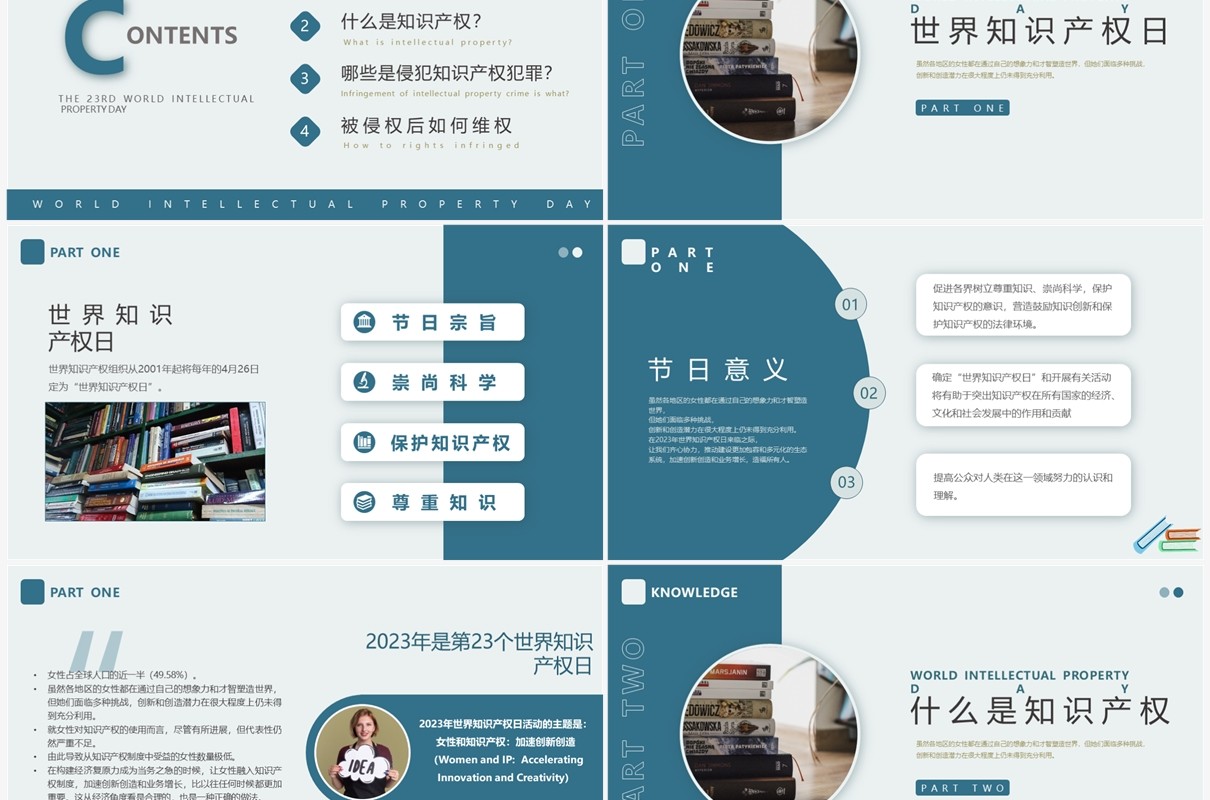 蓝色简约风世界知识产权日PPT模板