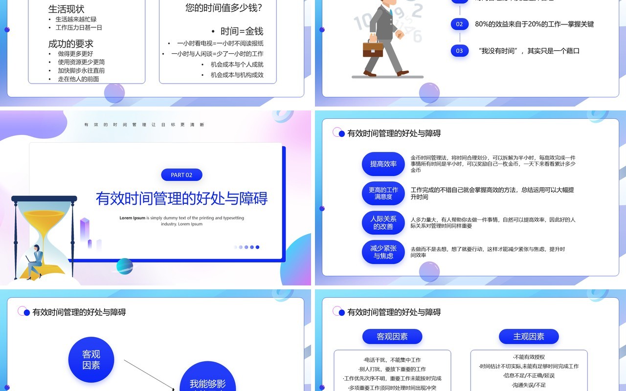 蓝色卡通风有效的时间管理PPT模板