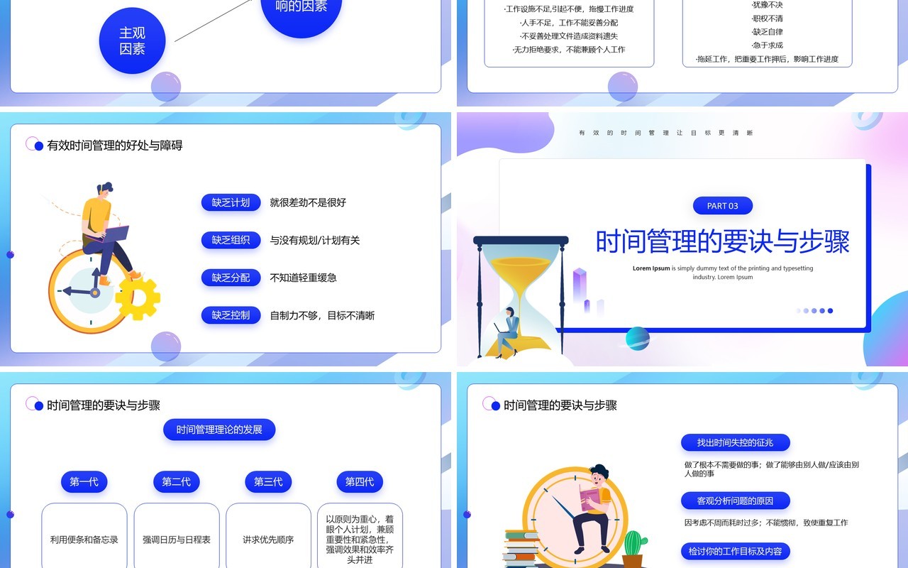 蓝色卡通风有效的时间管理PPT模板