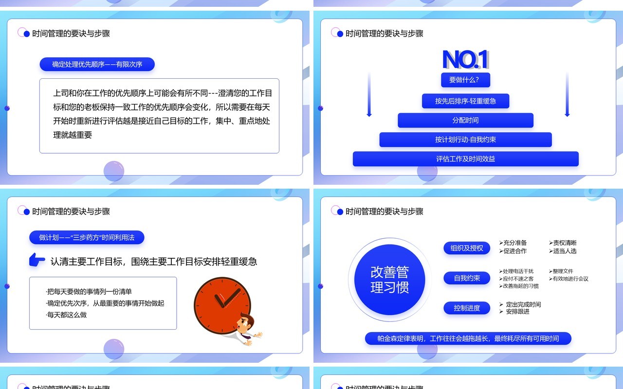 蓝色卡通风有效的时间管理PPT模板