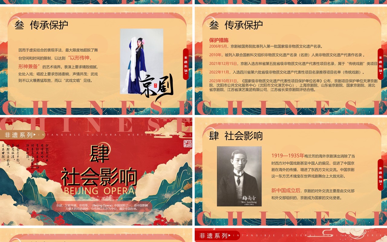 红色国潮风非遗系列之中国京剧PPT模板