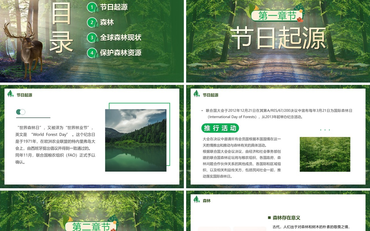 绿色简约风世界森林日PPT模板