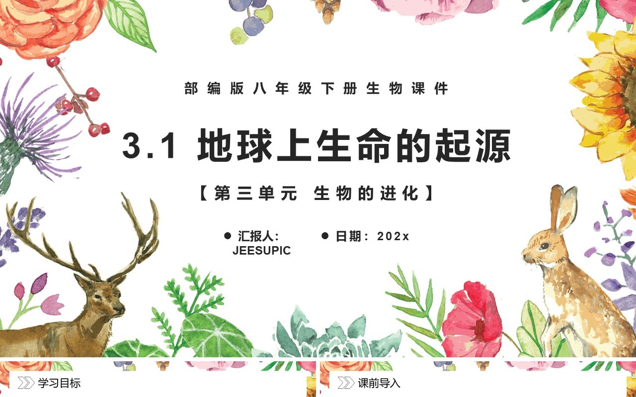 部编版八年级生物下册地球上生命的起源课件PPT模板
