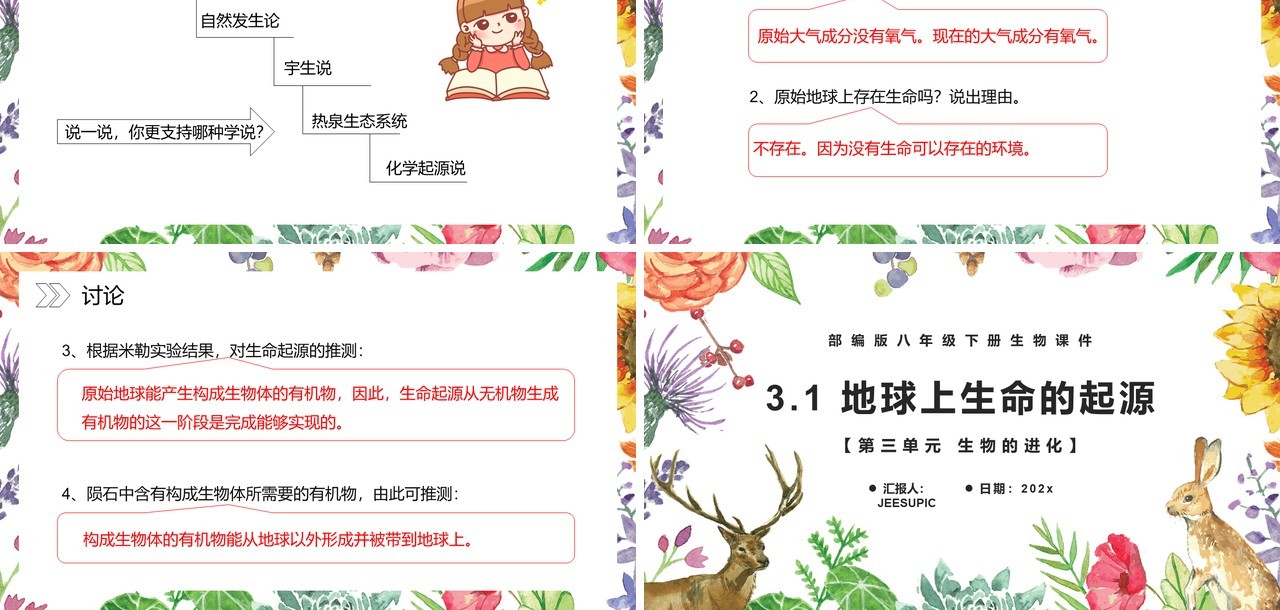 部编版八年级生物下册地球上生命的起源课件PPT模板