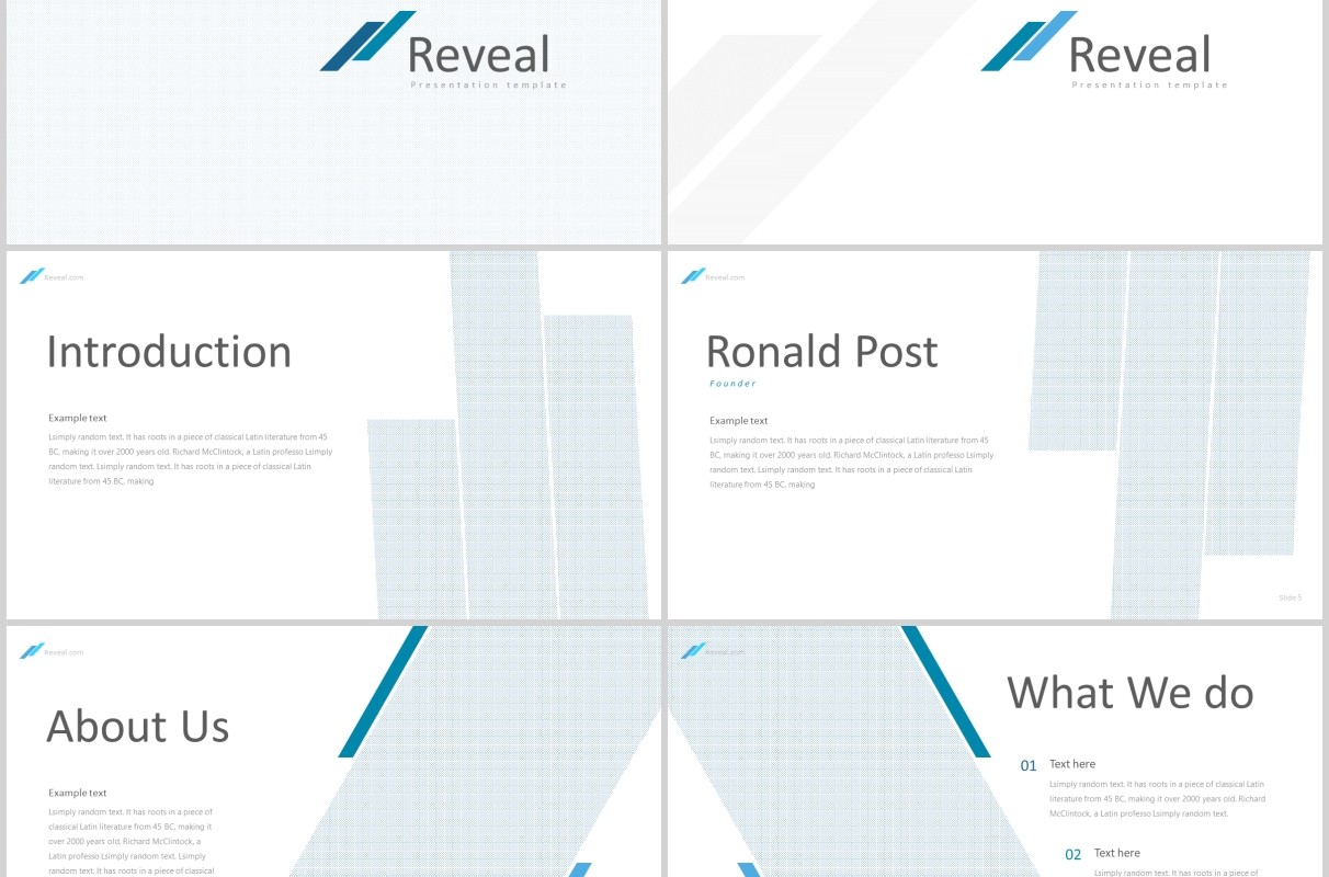 蓝色公司简介PPT信息图表模板reveal powerpoint template
