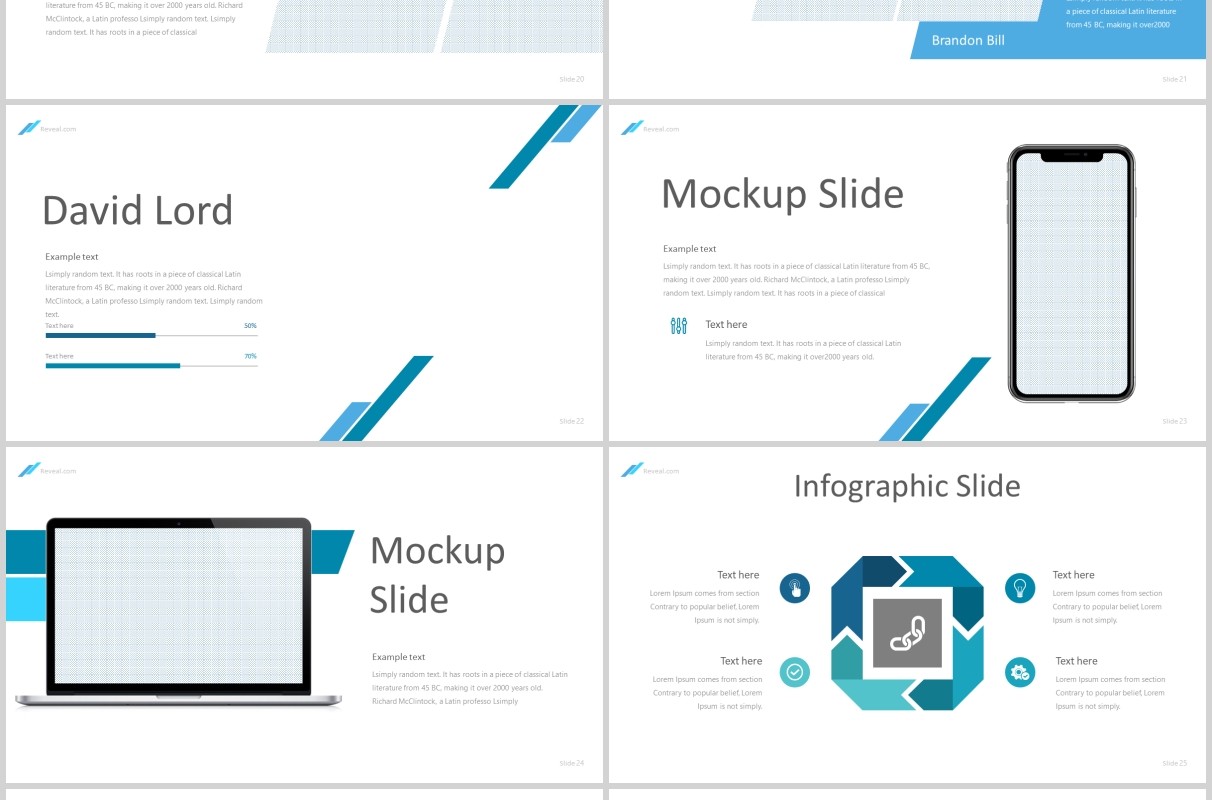 蓝色公司简介PPT信息图表模板reveal powerpoint template