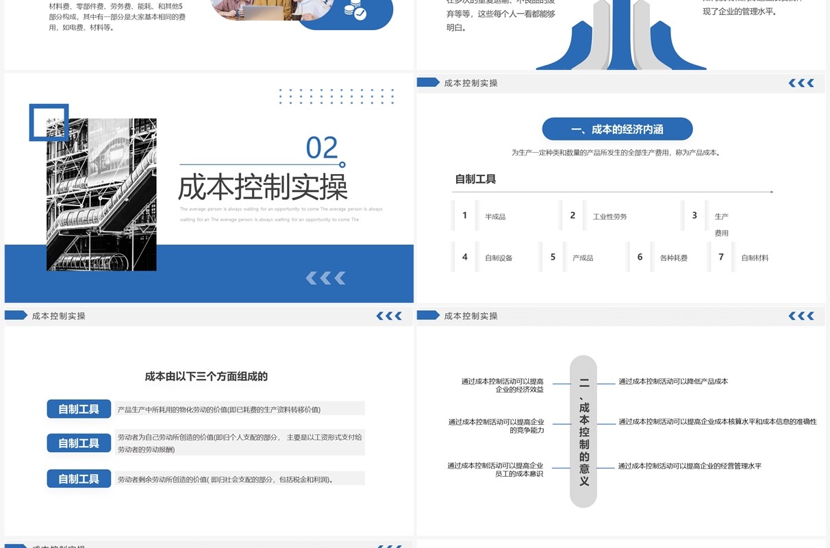 蓝色商务风生产成本控制主题培训PPT模板