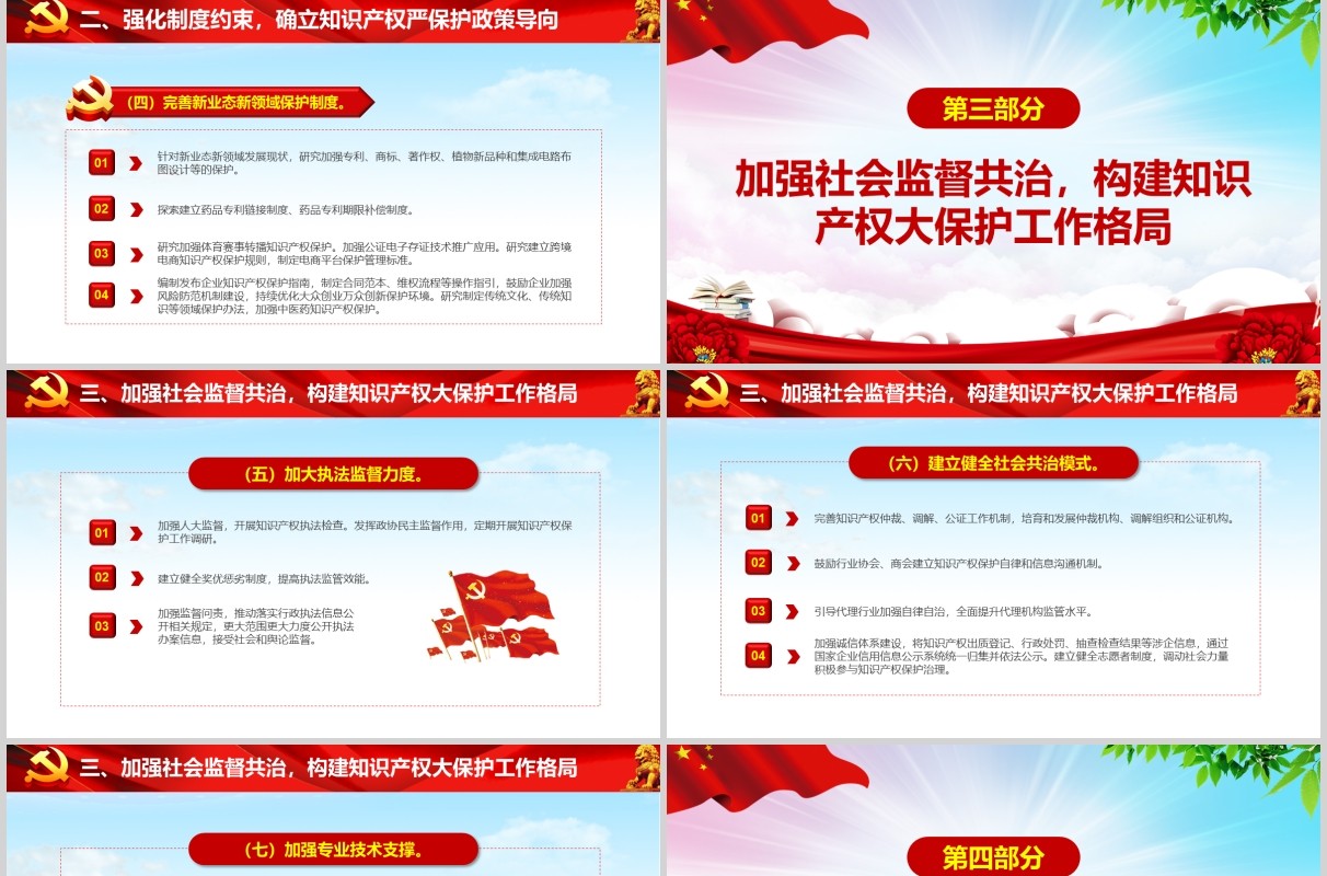 关于强化知识产权保护的意见党政党建党课学习培训PPT讲稿模板