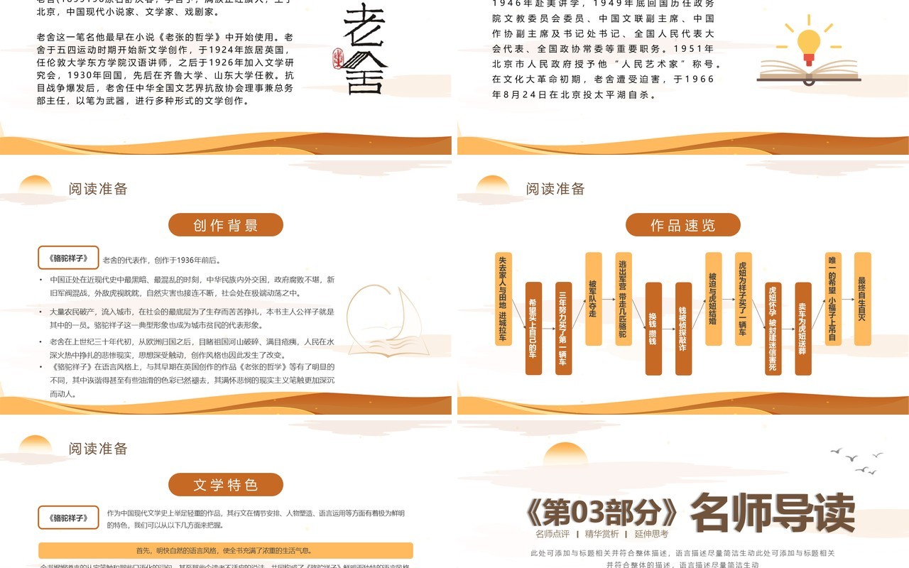 黄色简约骆驼祥子导读教育课件PPT模板