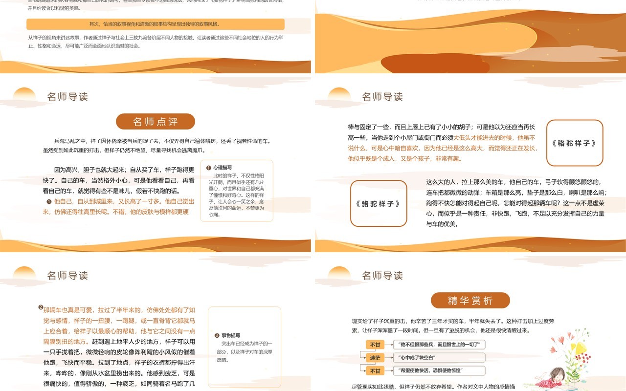 黄色简约骆驼祥子导读教育课件PPT模板