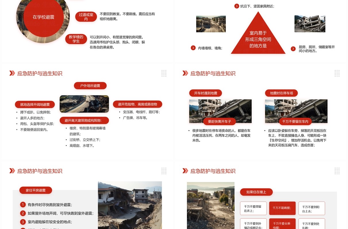 红色简约风地震常识及应对措施PPT模板
