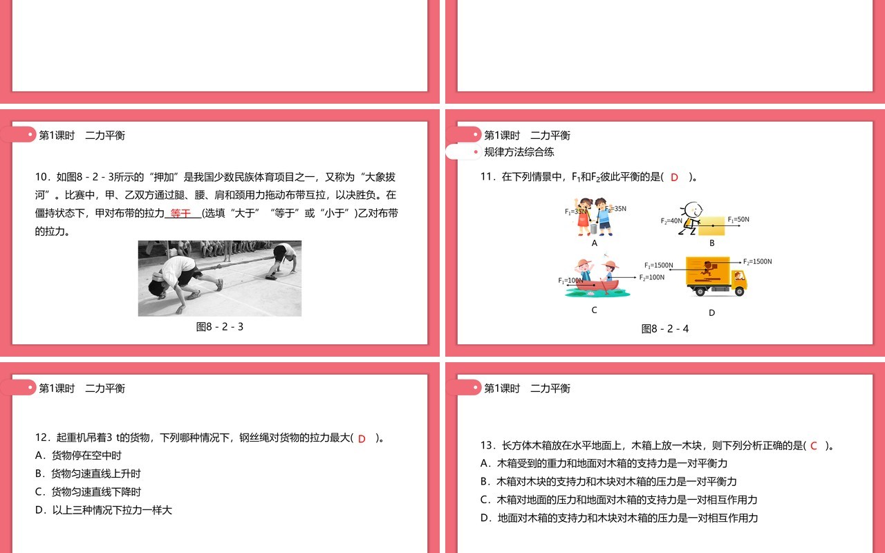 部编版初中八年级下册物理二力平衡教案PPT模板