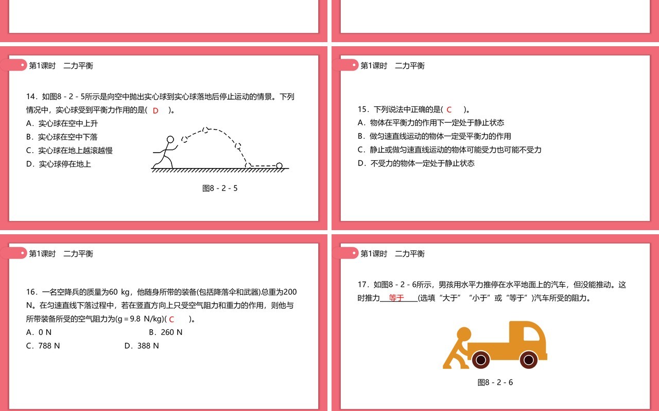 部编版初中八年级下册物理二力平衡教案PPT模板