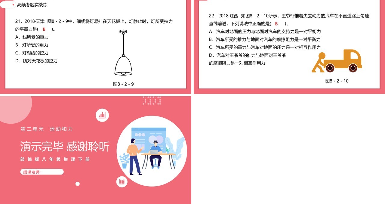部编版初中八年级下册物理二力平衡教案PPT模板