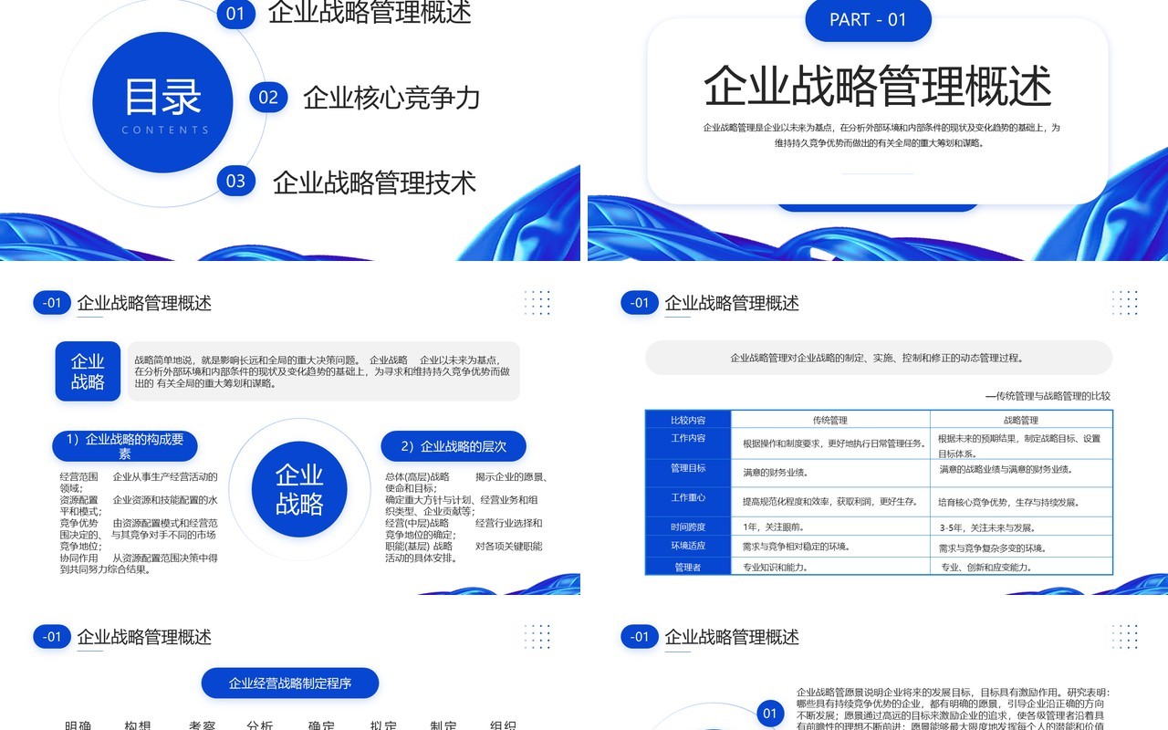 蓝色商务风企业战略管理培训PPT模板