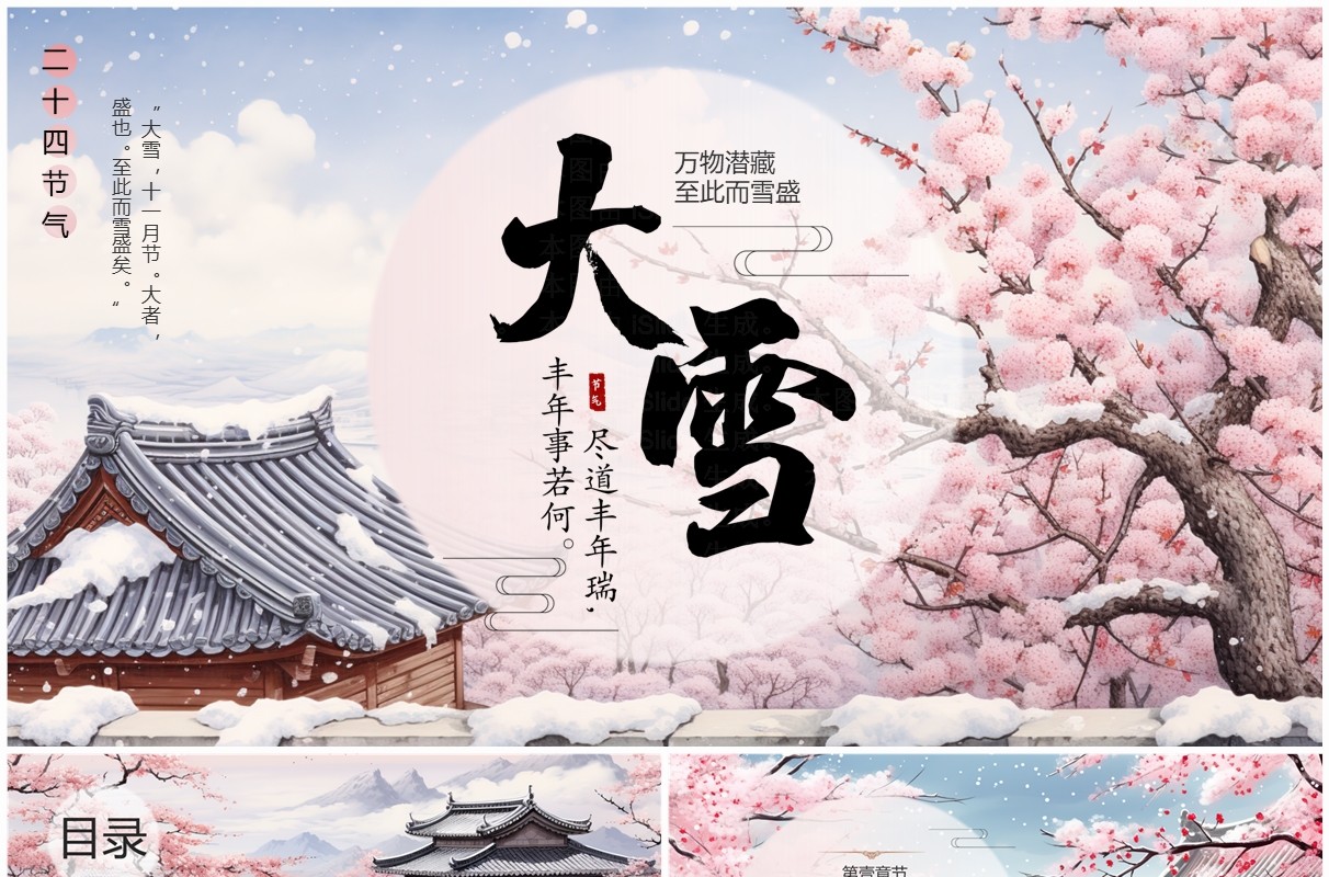 粉色中国风二十四节气之大雪PPT模板
