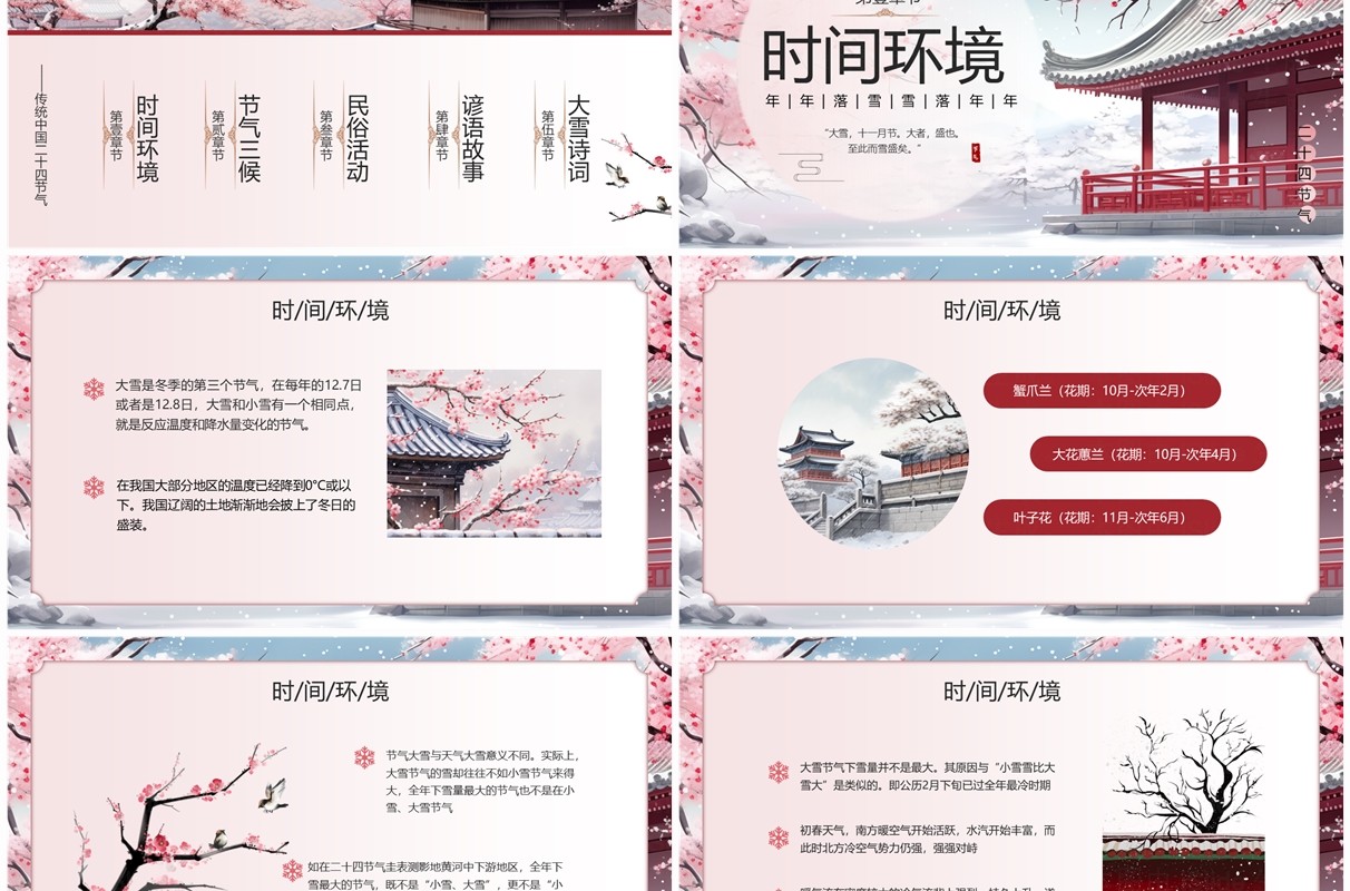 粉色中国风二十四节气之大雪PPT模板