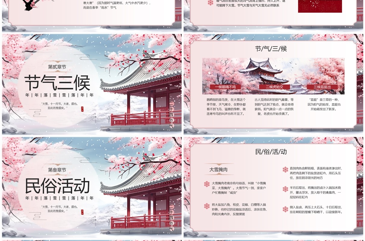 粉色中国风二十四节气之大雪PPT模板