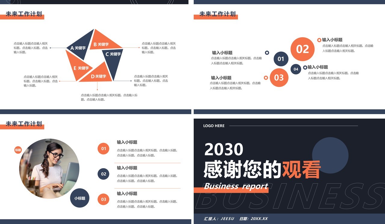 橙蓝商务风年度工作汇报PPT通用模板