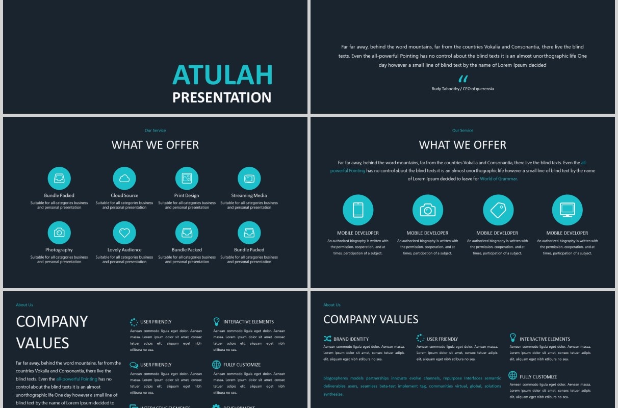 深色商业工作通用循环图表PPT模板版式设计ATULAH Powerpoint Presentation Template