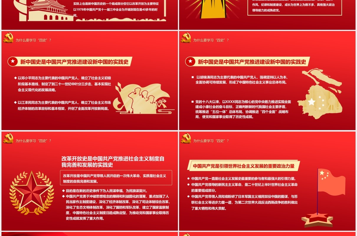 红色党政风学四史守初心学习传播四史砥励奋进前行党建党课PPT模板