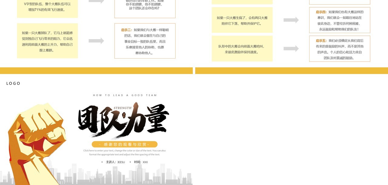黄色简约风团队合作的重要性PPT模板