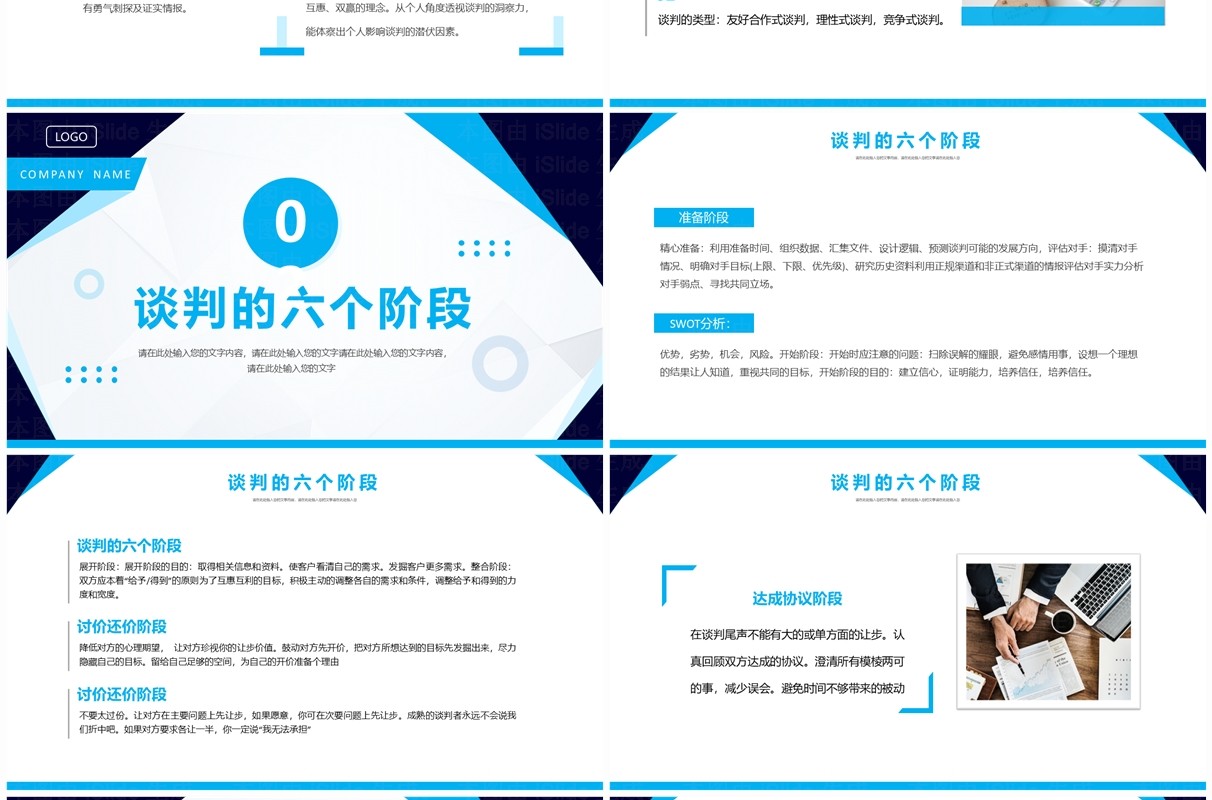 蓝色简约风企业谈判技巧培训PPT模板