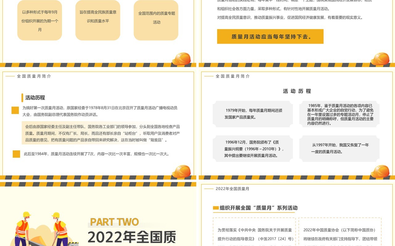 黄色卡通风全国质量月活动宣传PPT模板