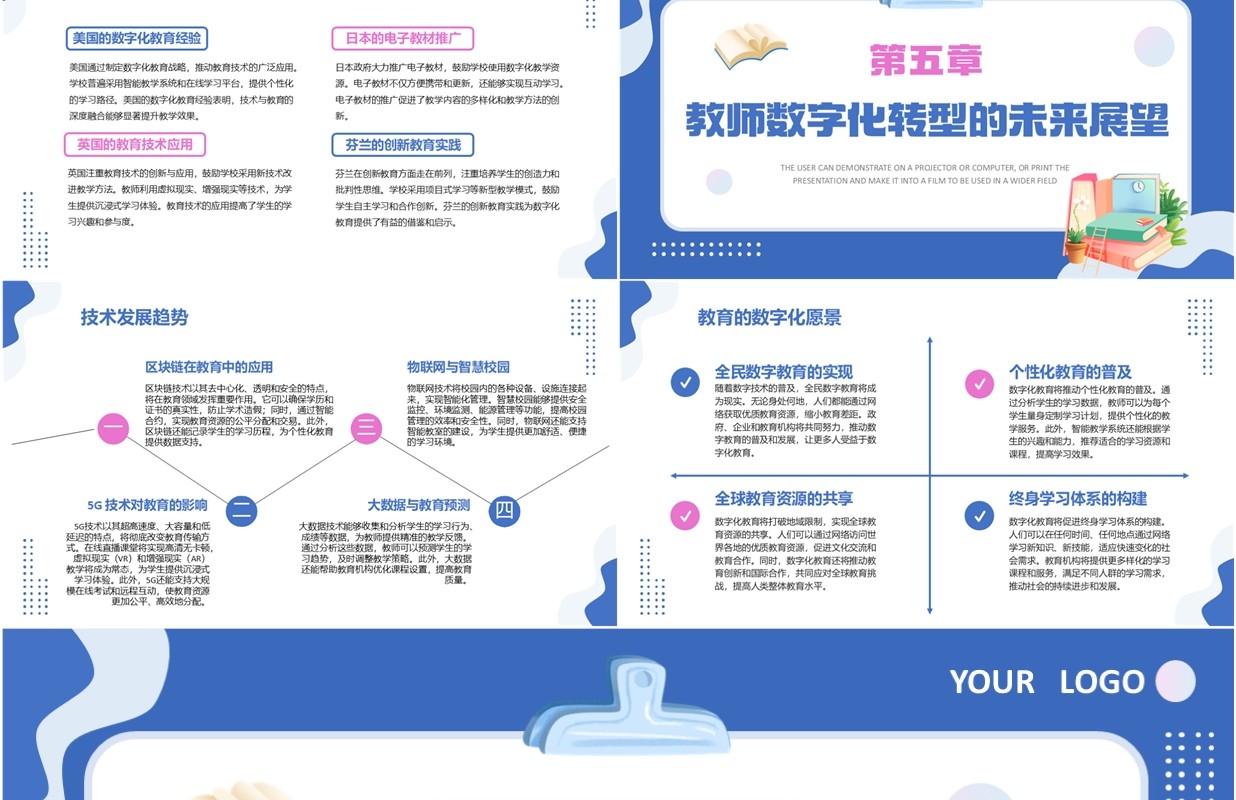 蓝色扁平化教师数字化转型理解与感悟PPT模板