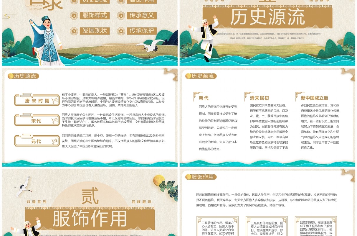 棕色中国风非遗系列之回族服饰PPT模板