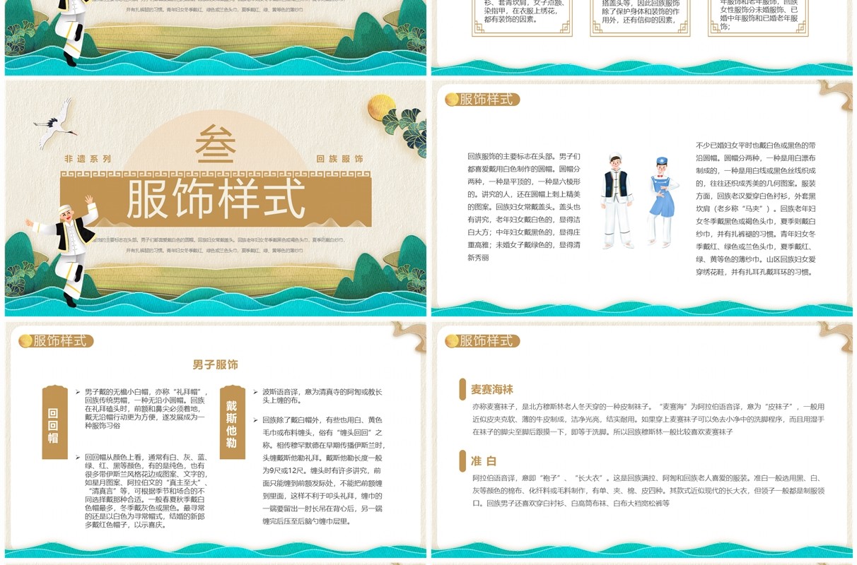 棕色中国风非遗系列之回族服饰PPT模板