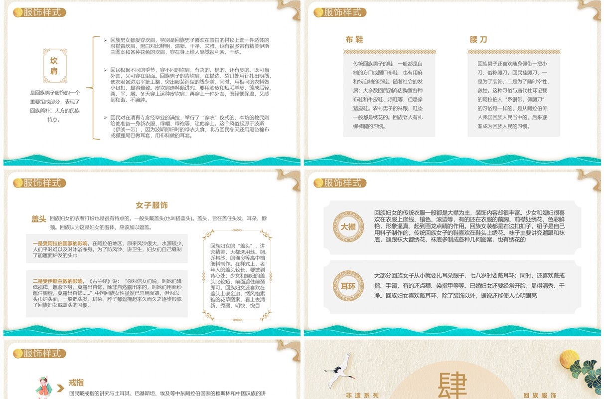 棕色中国风非遗系列之回族服饰PPT模板