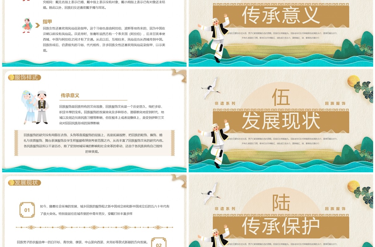 棕色中国风非遗系列之回族服饰PPT模板