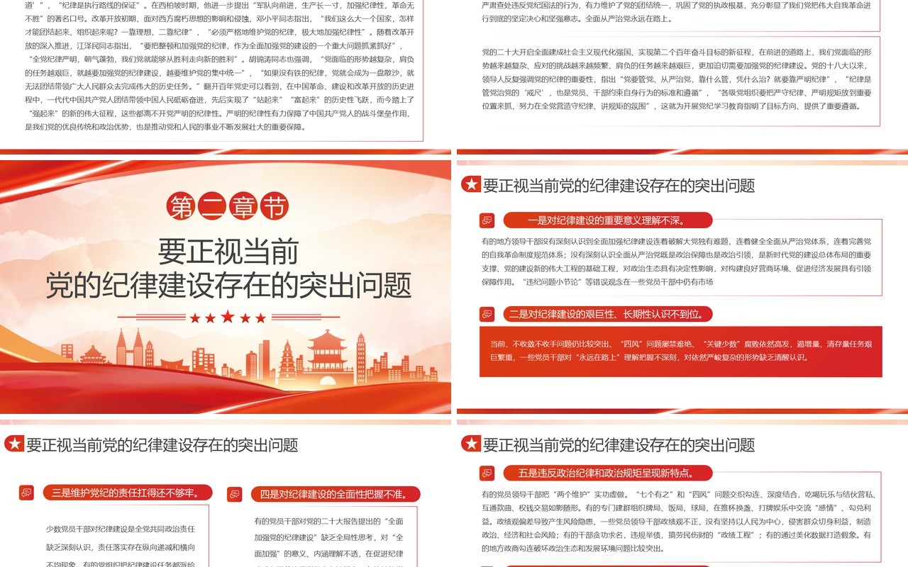 红色增强三个自觉抓好党的纪律建设PPT模板
