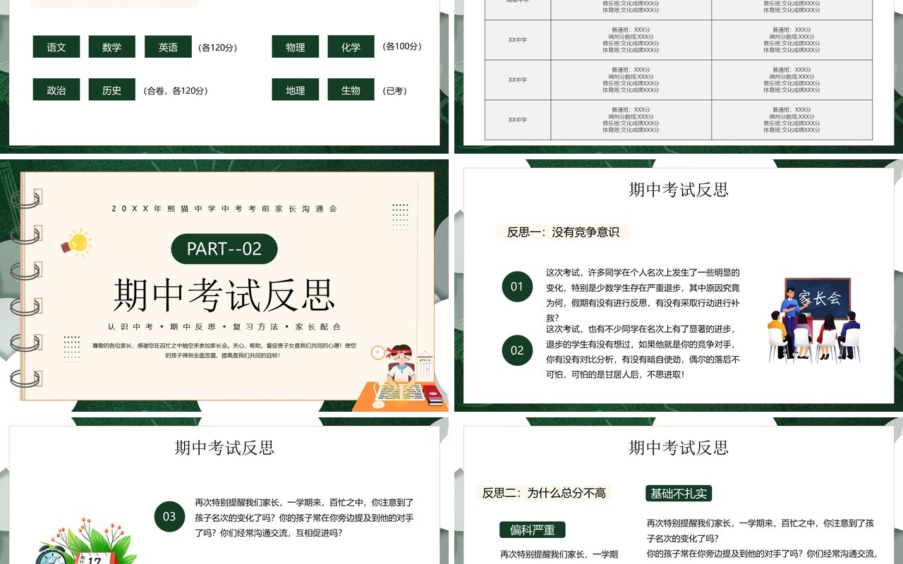 绿色卡通风中考考前家长会PPT课件