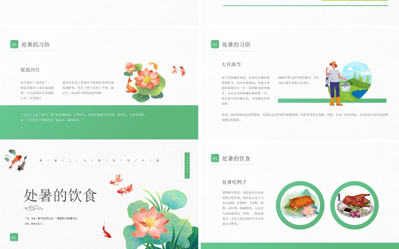 绿色简约风传统节日二十四节气处暑介绍PPT模板