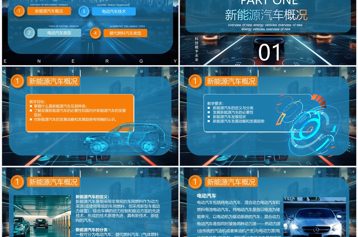 蓝色科技风新能源汽车技术介绍PPT模板