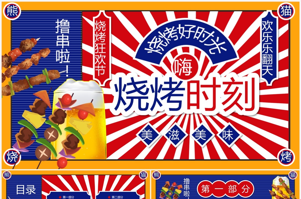 复古创意烧烤好时光PPT通用模板